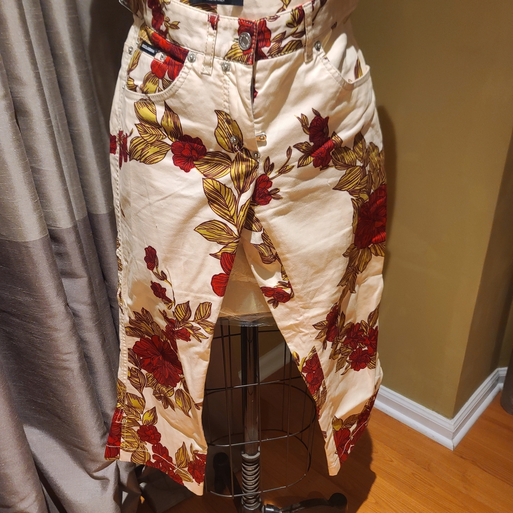 Dolce & Gabbana Floral Cream and Red Women's Pant EU Sz 40